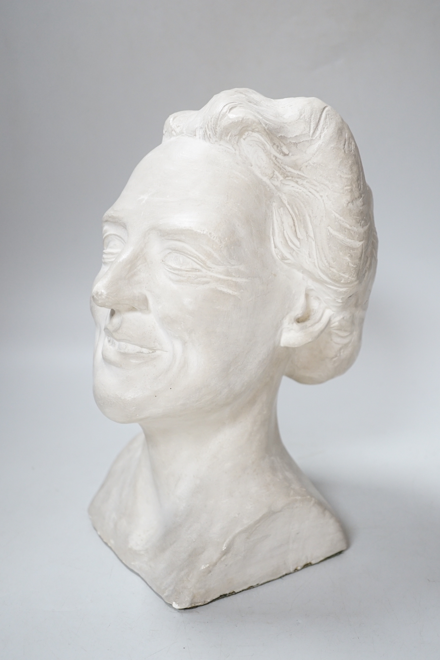 A plaster bust, artist who created St Mary de Haura glass windows, 25cm high